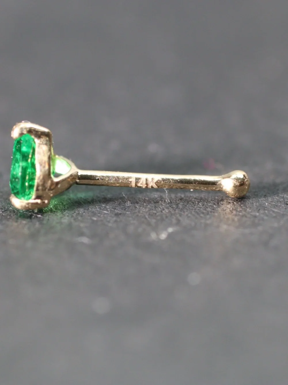14kt Gold Cute CZ Emerald Nose Piercing with tiny 14k mark New! - Picture 1 of 4